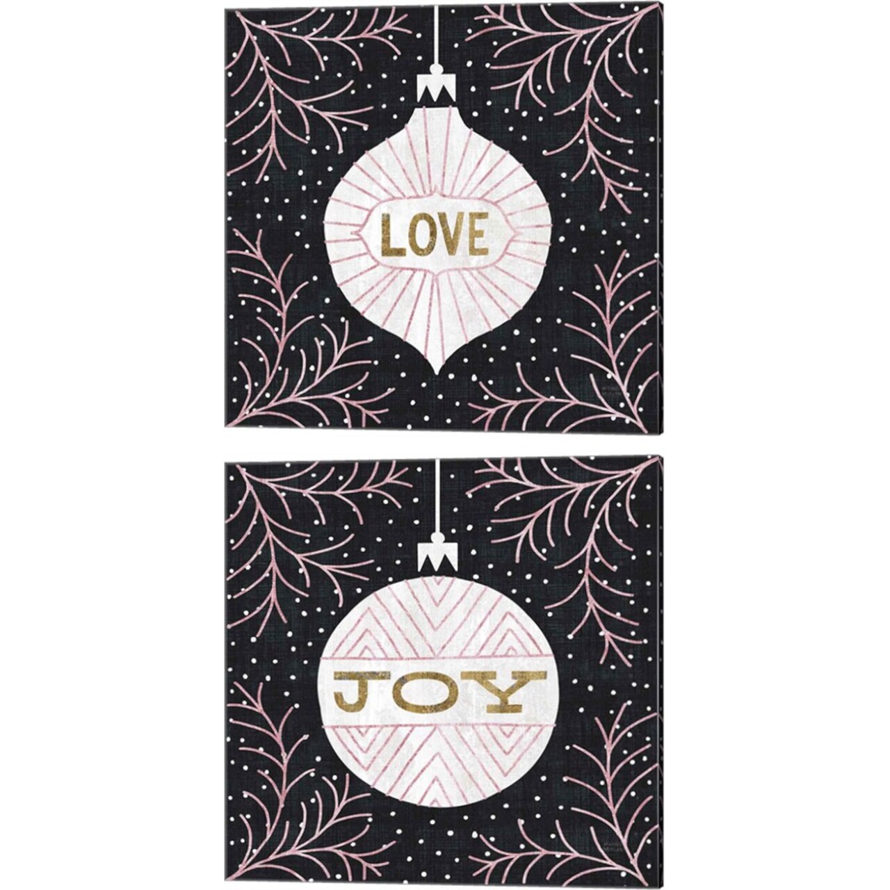 Jolly Holiday Ornaments Love Joy Metallic by Michael Mullan 14" x 14" Canvas Wall Art (Set of 2)